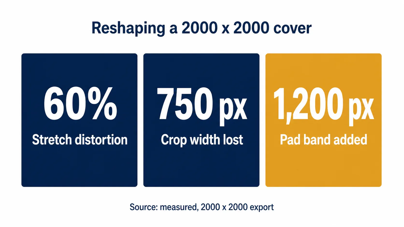 Bar comparison of stretch, crop, and pad costs on a 2000 by 2000 cover