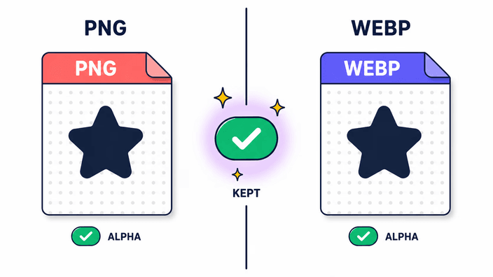 Transparency is kept — WebP supports alpha