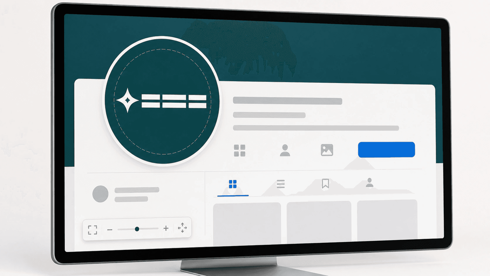 Generic social profile mockup with a wide abstract logo inside a circular safe-area guide.