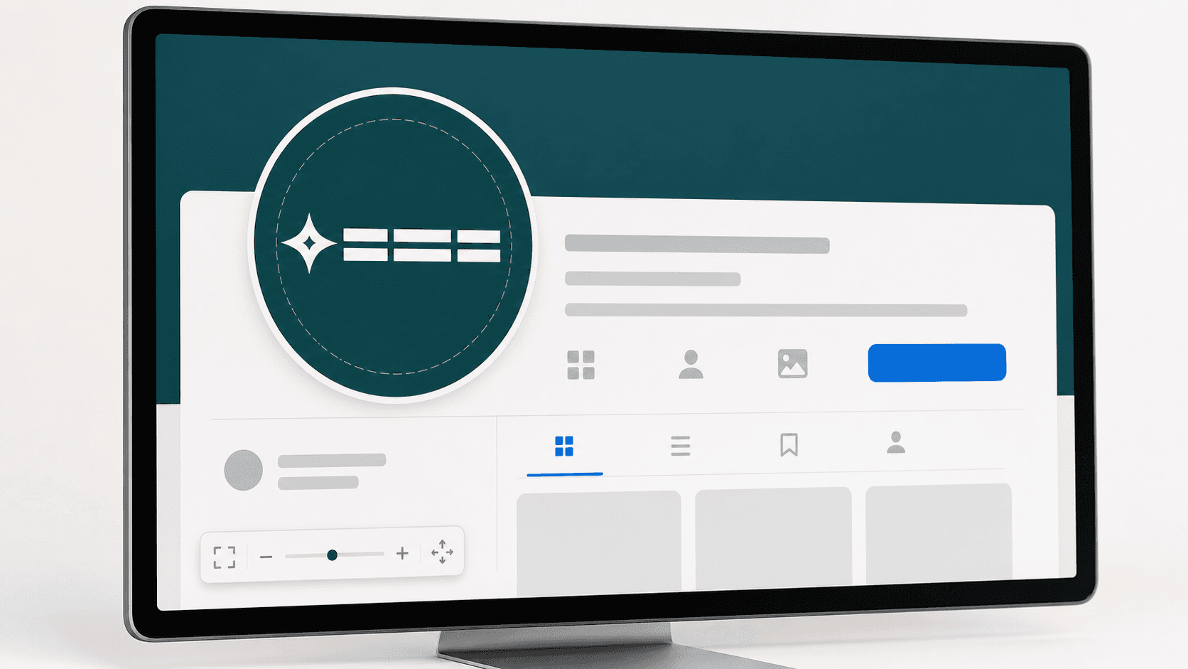 Generic social profile mockup with a wide abstract logo inside a circular safe-area guide.