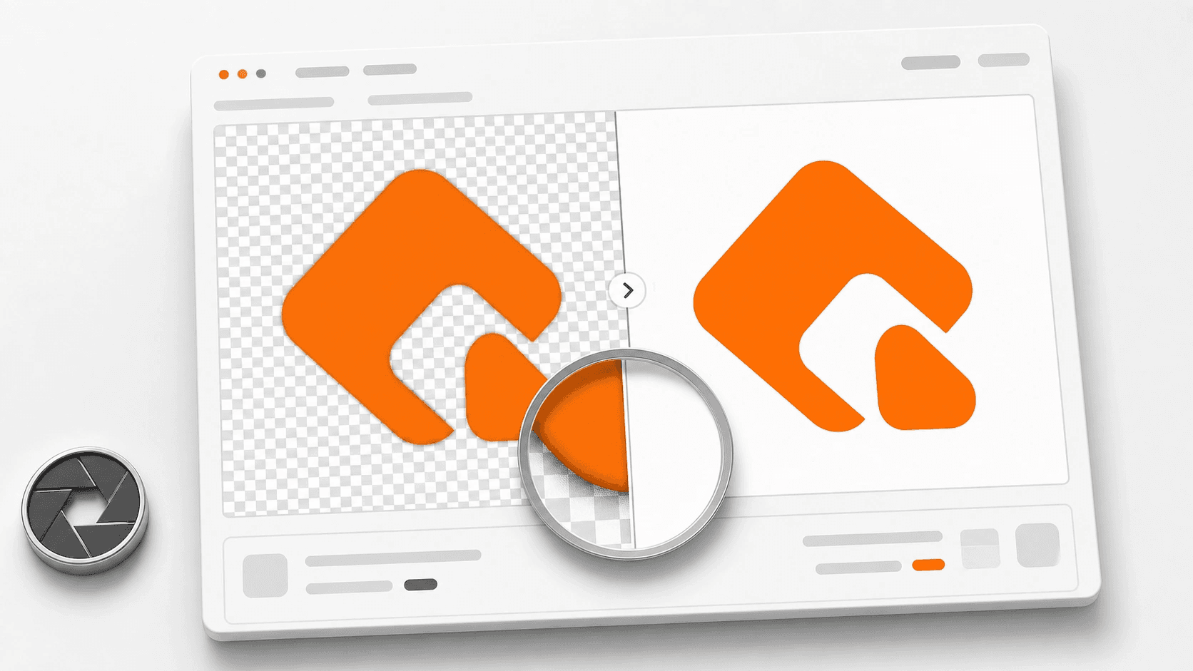 Image converter mockup showing transparent checkerboard corners changing to a clean white JPG matte.