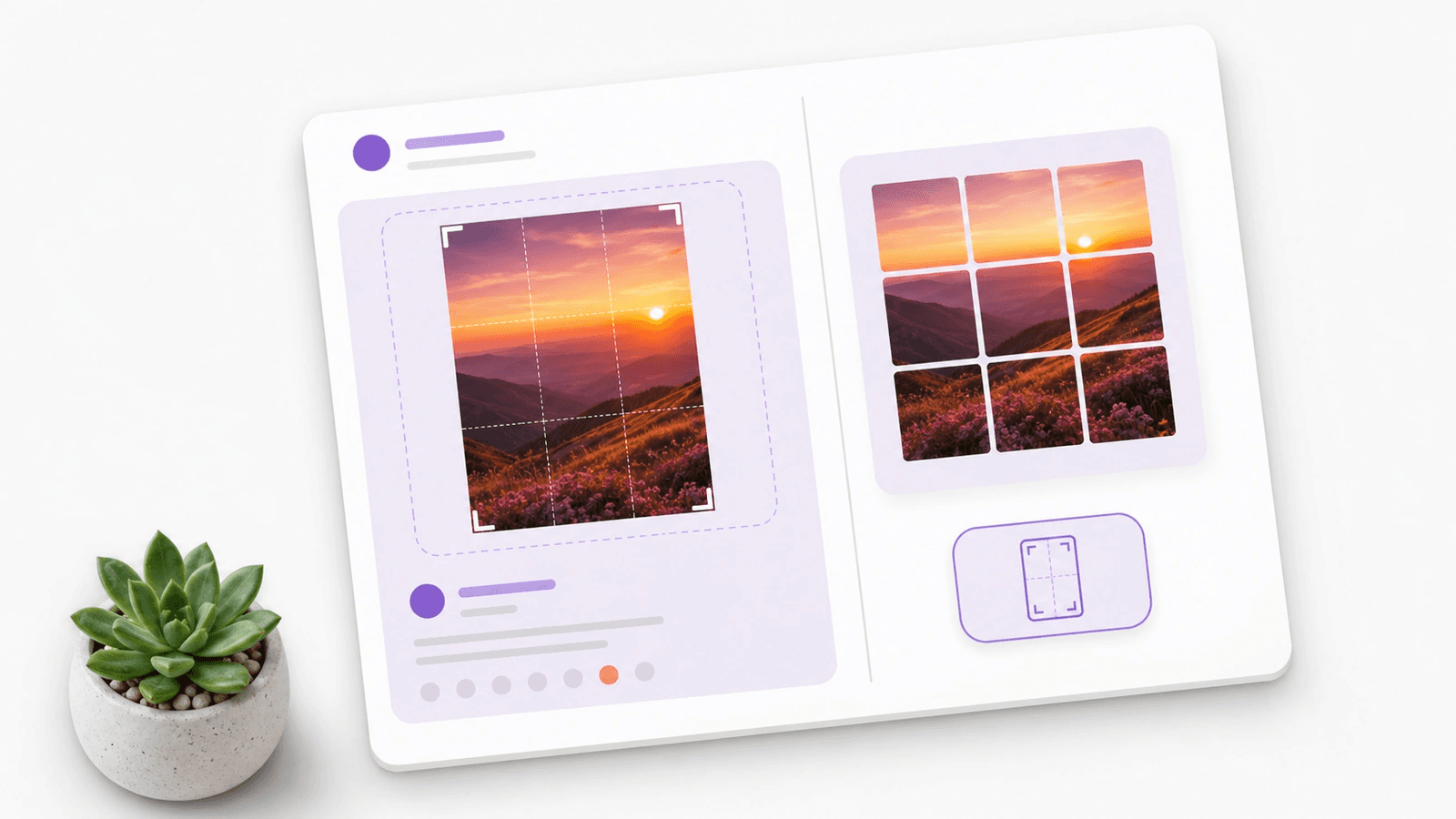 4:5 social post mockup beside a square grid preview