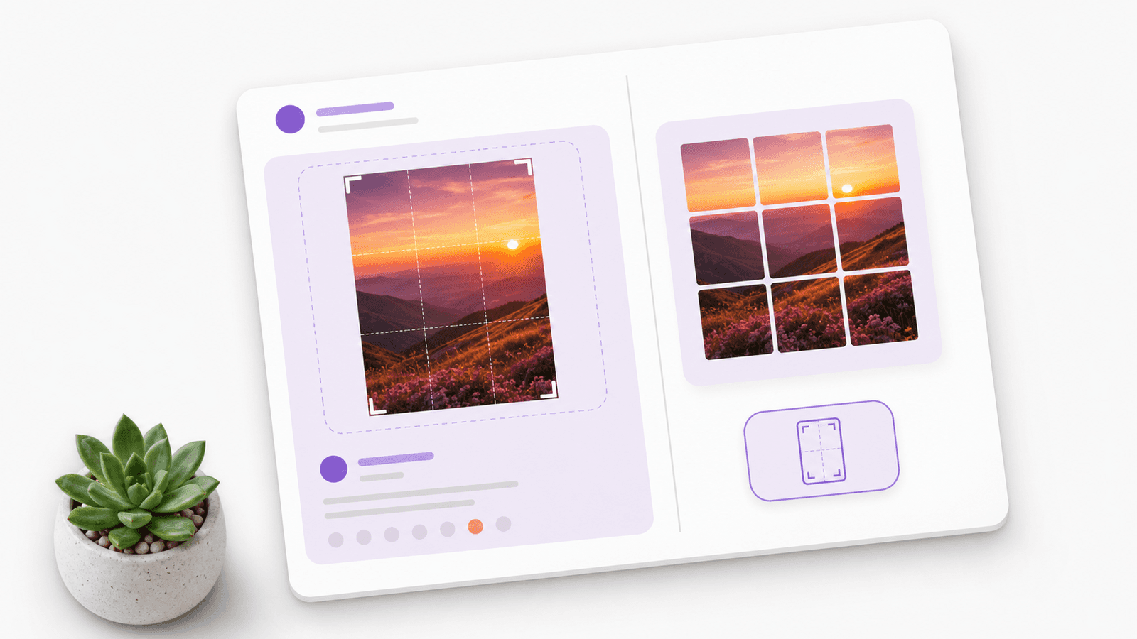 4:5 social post mockup beside a square grid preview