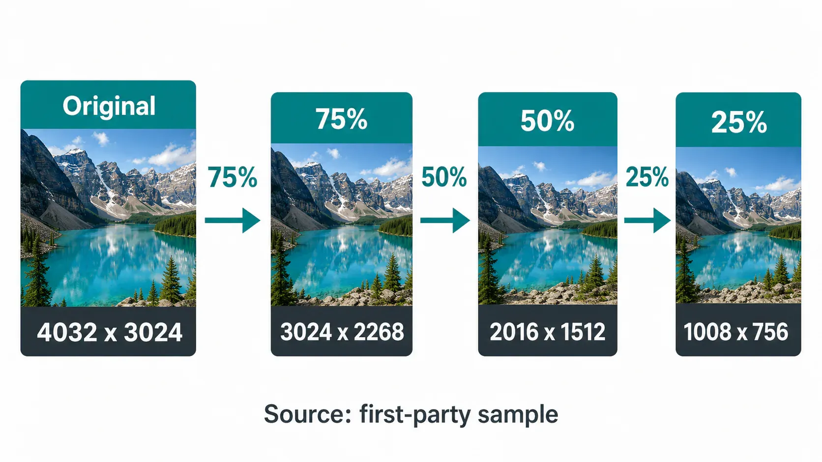 Percentage resize results for 4032 x 3024 sample