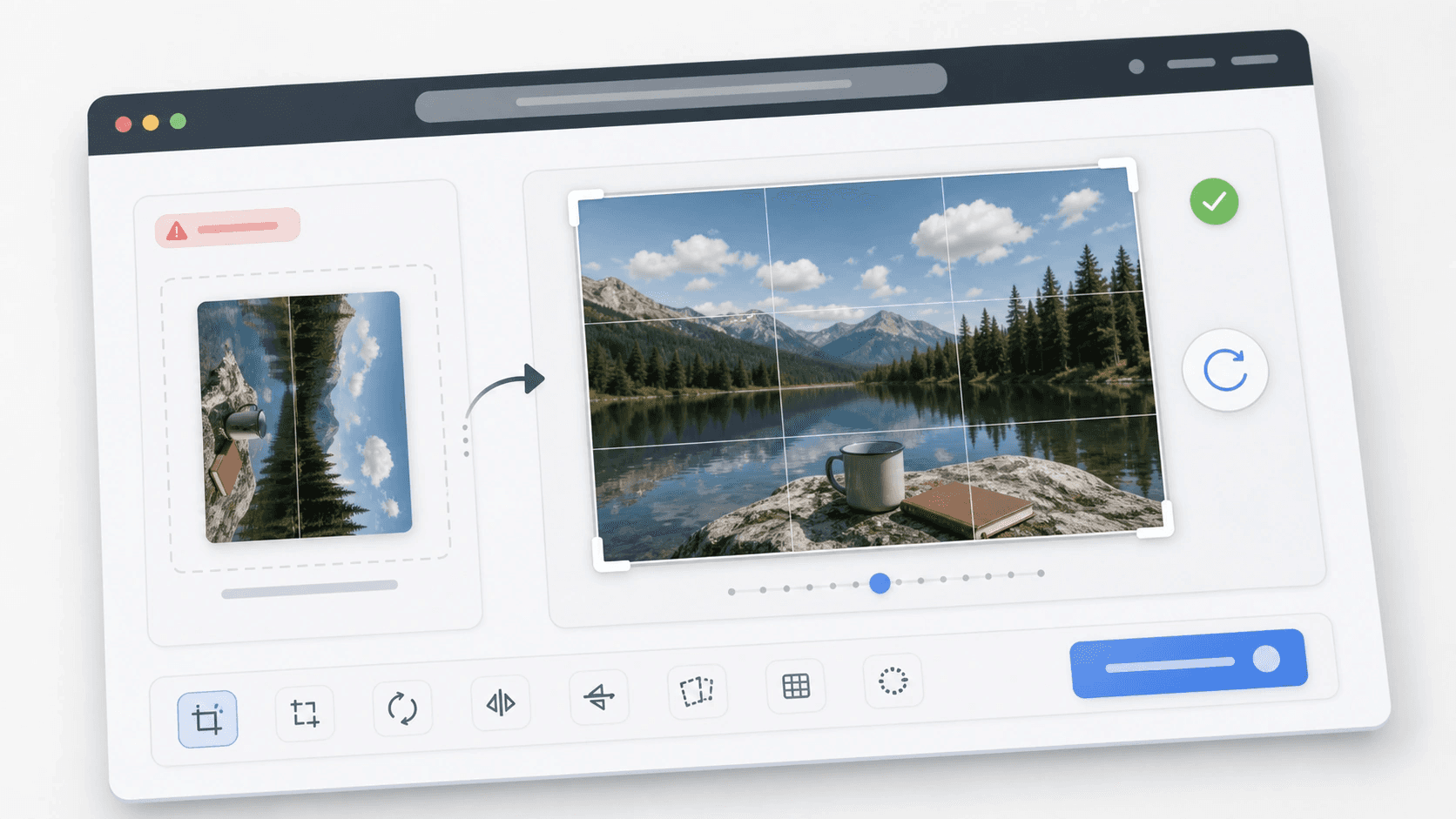 Upload mockup with sideways photo corrected upright using crop handles