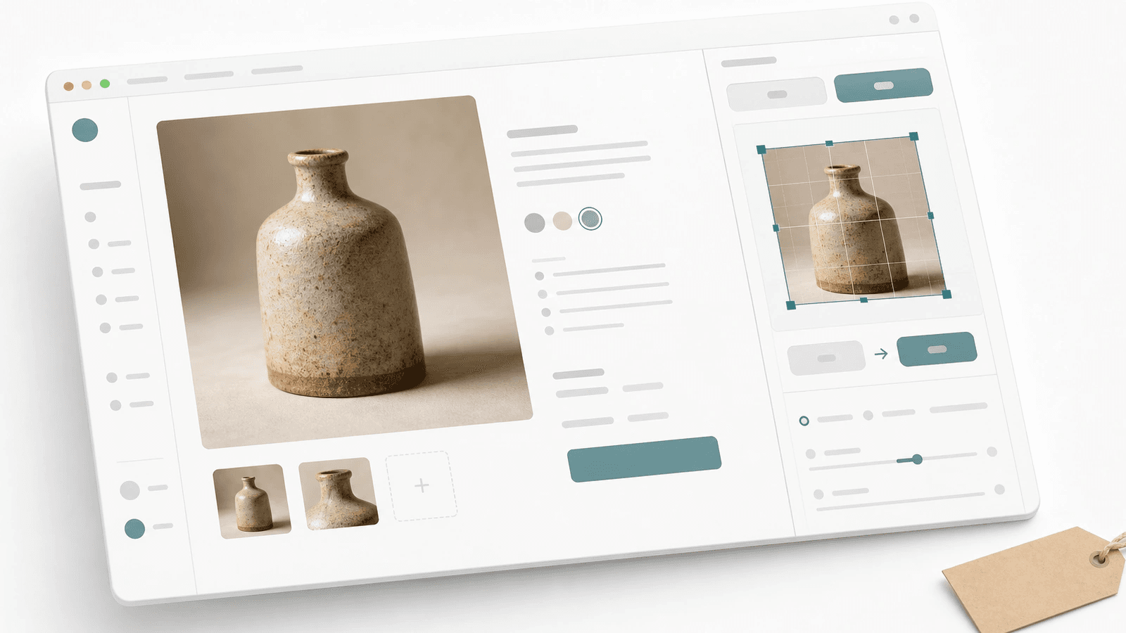 Product listing card with format selector and size comparison