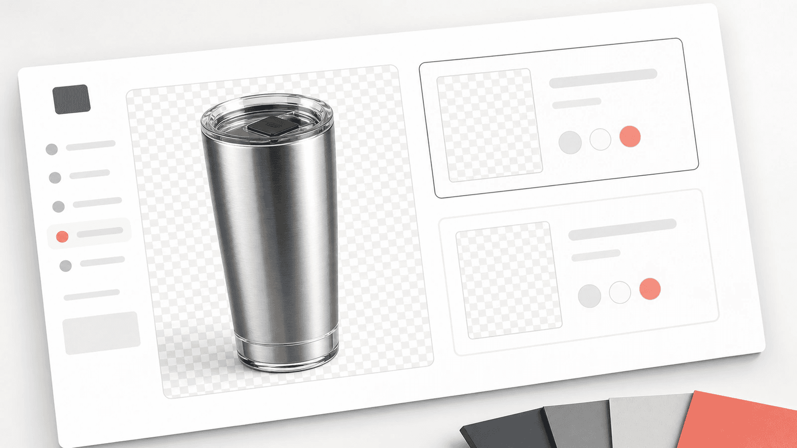 Transparent steel tumbler cutout in a marketplace editing mockup