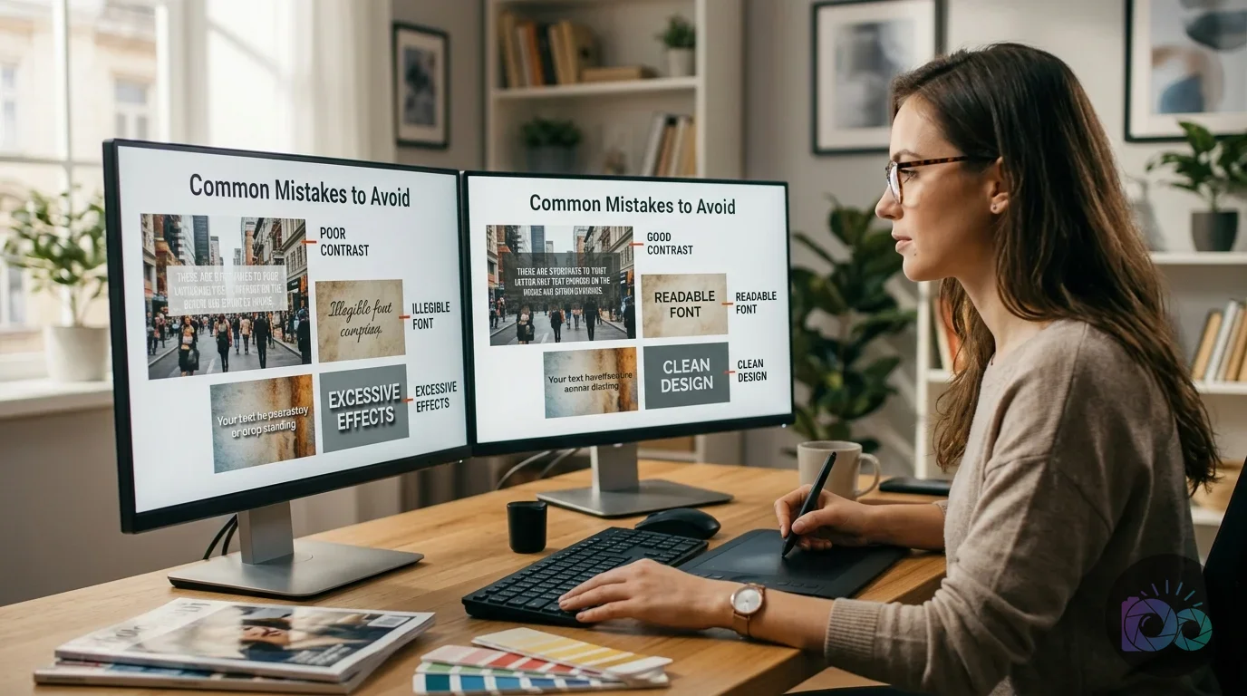 Troubleshooting visual showing What Are Common Mistakes to Avoid When Adding Text to Images