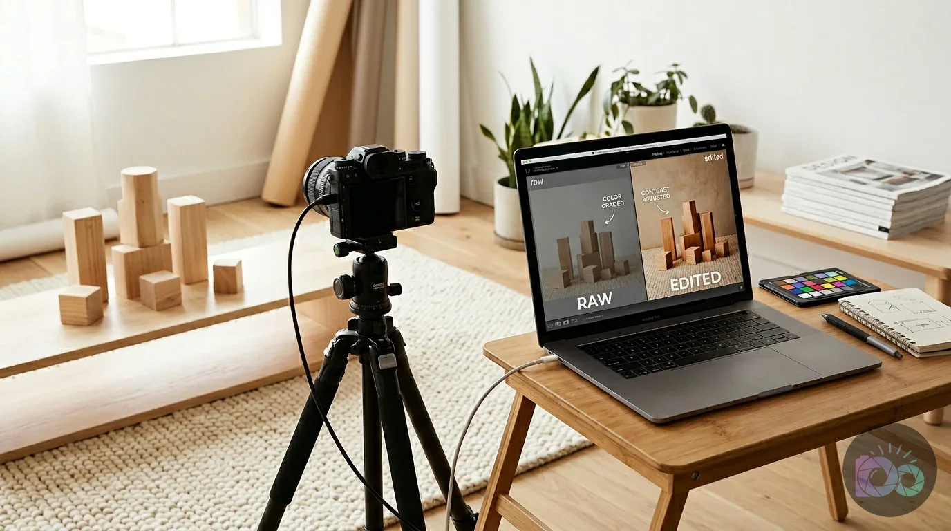 Step-by-step workflow demonstrating you style a Montessori-inspired toy shoot