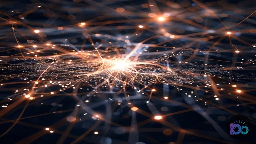 Abstract glowing neural network symbolizing AI-powered creativity for thumbnail generation