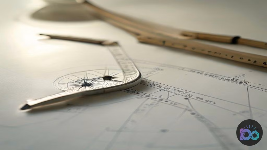 Architect's compass and ruler on a drafting table, representing precision in thumbnail sizing