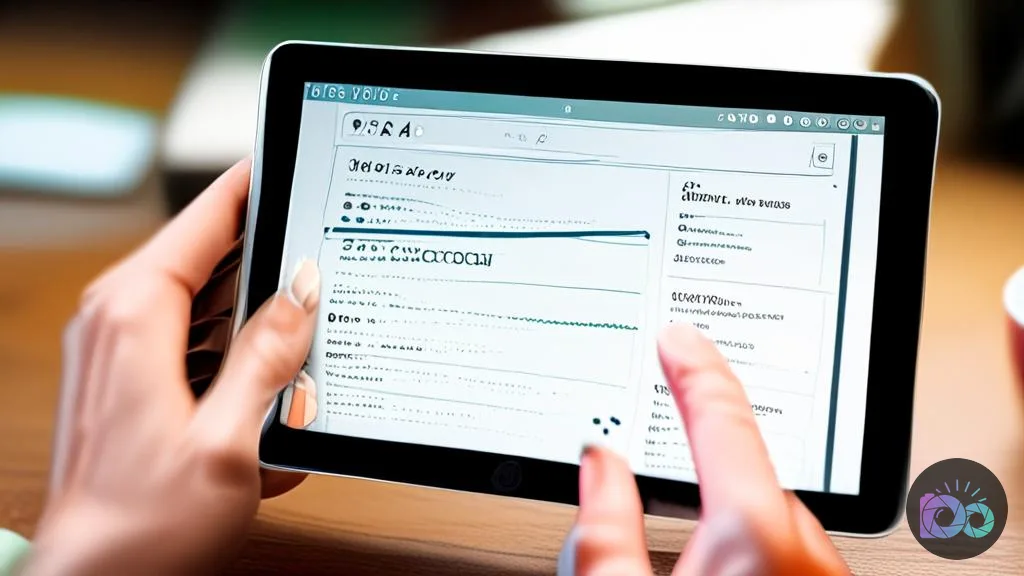 Hands holding a tablet displaying a menu with options for image compression settings