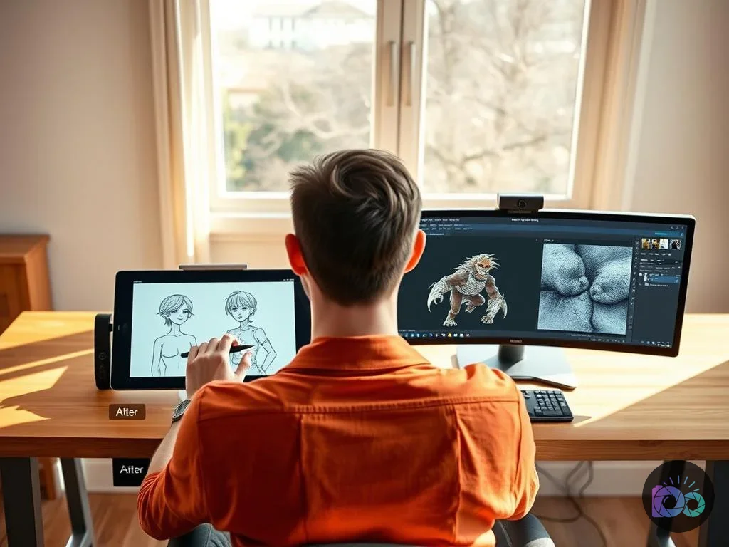 Side-by-side comparison showing Photoshop Procreate