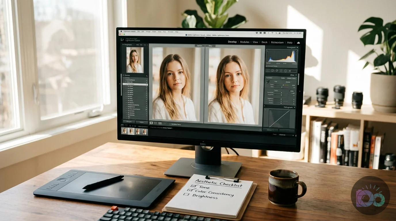 Step-by-step workflow demonstrating I check if a photo fits my aesthetic before I post it